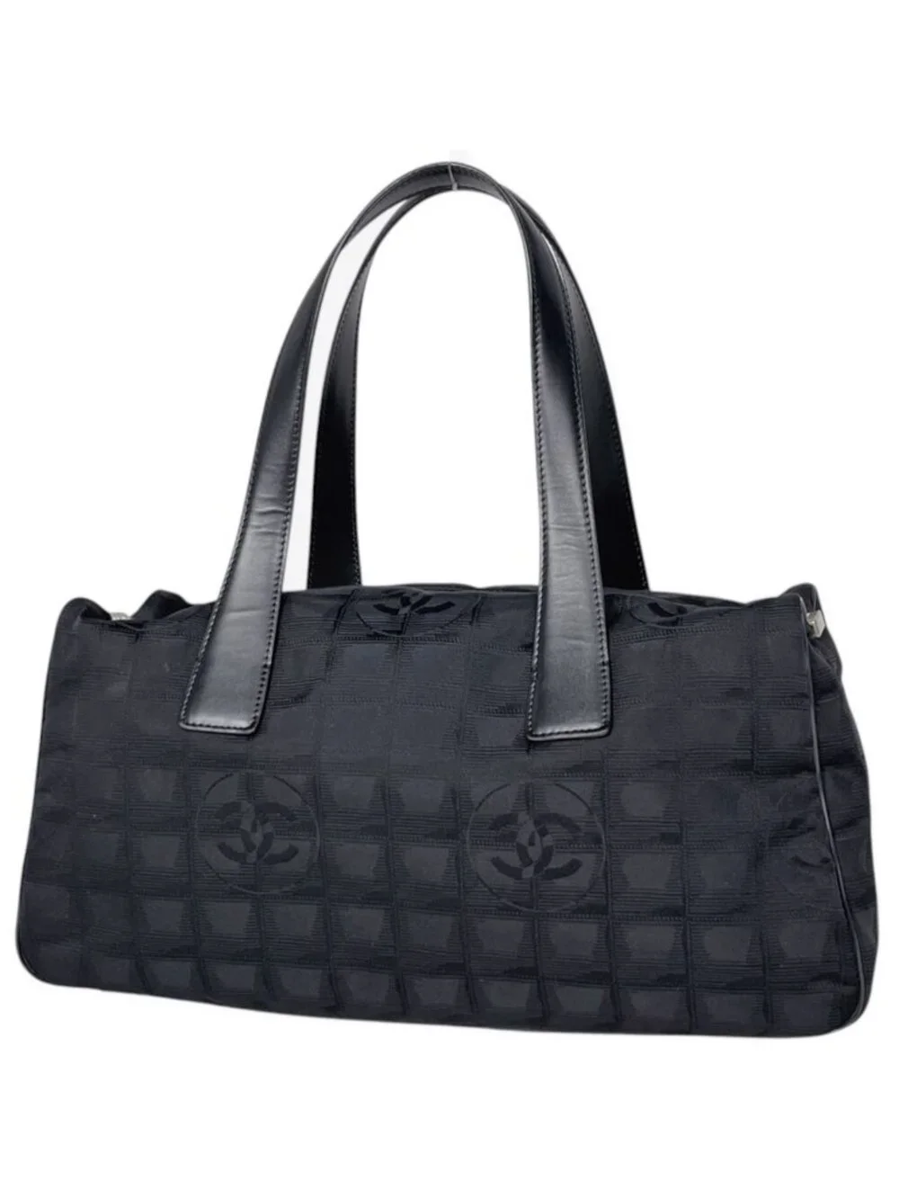 Chanel New Travel Line Handbag CC Logo Nylon Jacquard Black